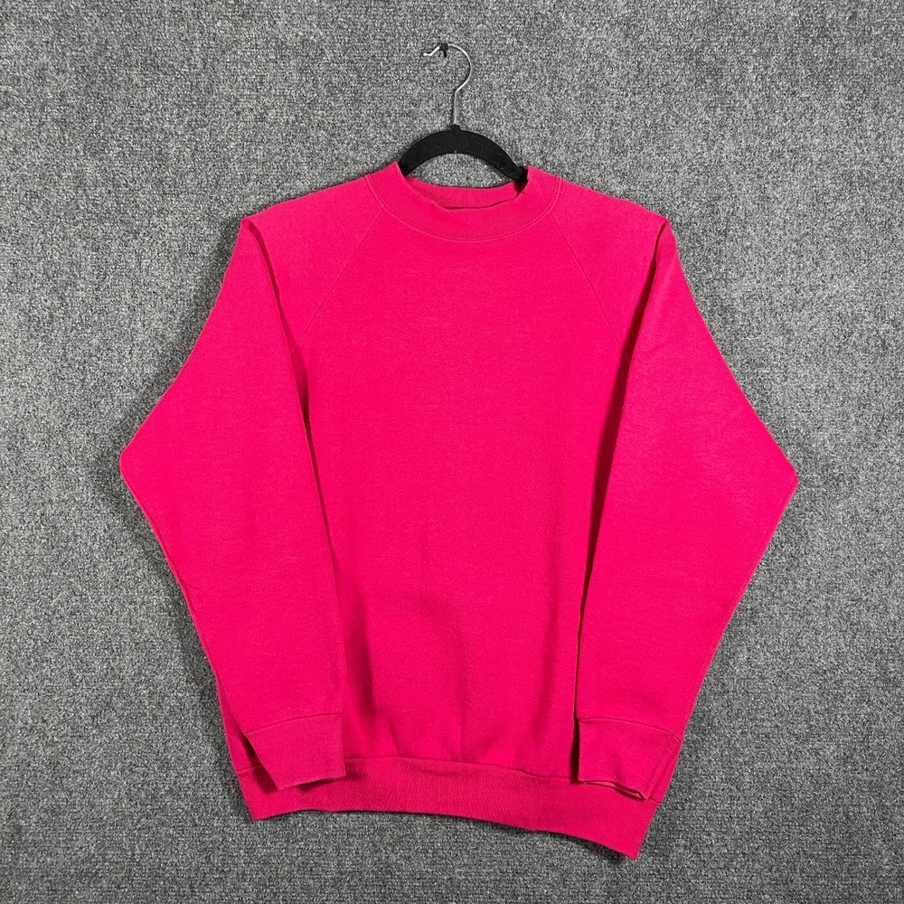 Vintage 90s Fruit of the Loom Blank Crewneck Sweater Hot Pink Size Medium #2576